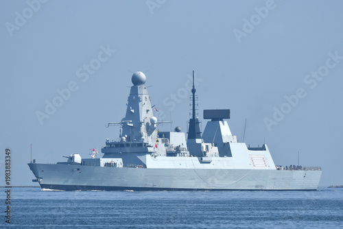 HMS Dauntless Type 45 destroyer of the Royal Navy sailing on Tokyo Bay, Japan