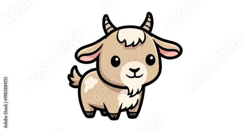 Cute cartoon baby goat with horns and beard.