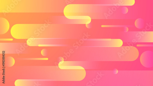 Soft peach and yellow horizontal composition with floating capsules and circular geometric accents
