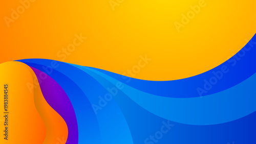 Dynamic fluid wave design blending bright orange and blue abstract layers