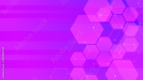Modern magenta and purple abstract background with overlapping geometric hexagons and network connections