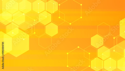 Clean and bright yellow orange background with abstract hexagonal shapes for technology and science