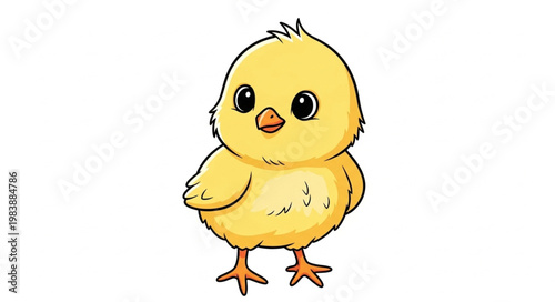 Cute Cartoon Baby Chick Standing Isolated on White Background.