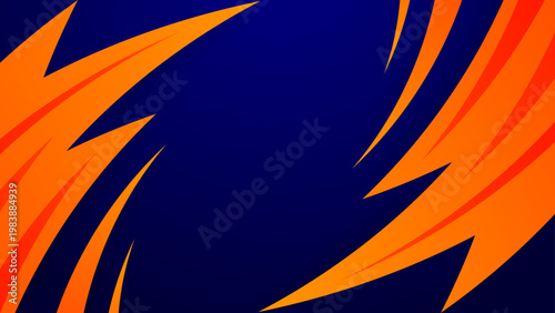 Sharp orange lightning bolt abstract background with dark blue contrast for athletic branding and competitive gaming banner design