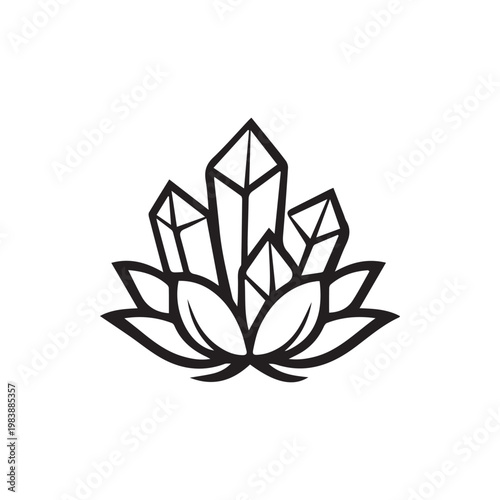 Sacred lotus symbol intertwined with powerful healing crystal clusters design