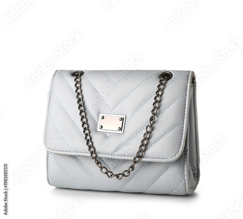 Stylish chain bag on white ...