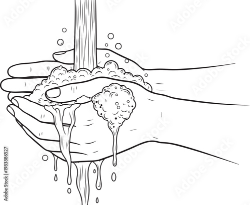 Hands manipulating a large, irregular, textured mass with dripping liquid substance vector icon