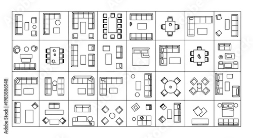 diverse top view furniture layouts for modern interior design planning