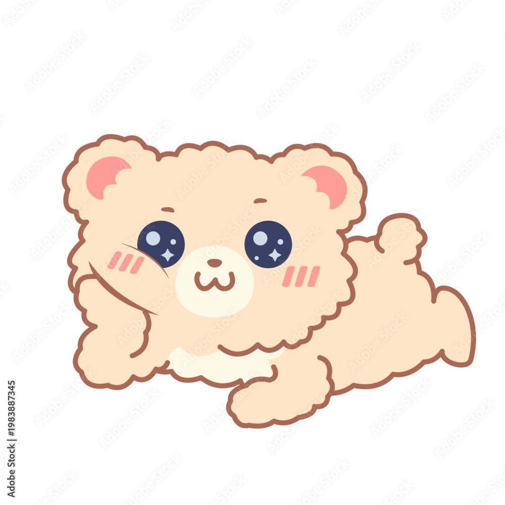 Fototapeta premium Cute Bear Character Relaxing Pose Adorable Kawaii Cartoon Illustration