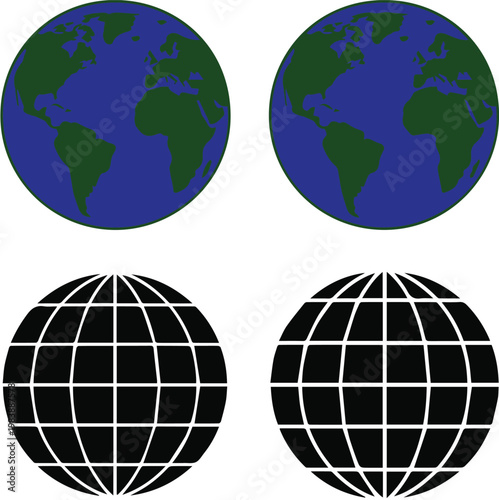 Globe with latitude and longitude grid showing continents