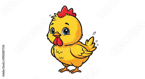 Cute Cartoon Chick Standing Isolated on White Background.