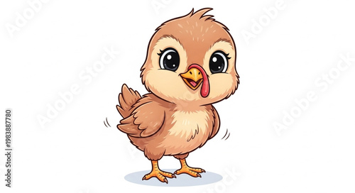 Cute Cartoon Chick Standing Isolated on White Background.