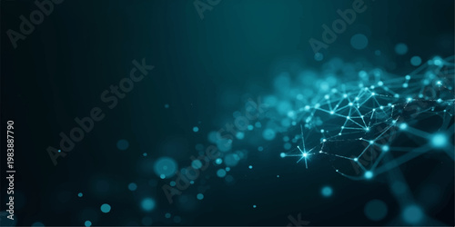 Abstract blue fiber optics background with glowing light spots and shiny particles creates a digital motion pattern for a bright energy wallpaper design
