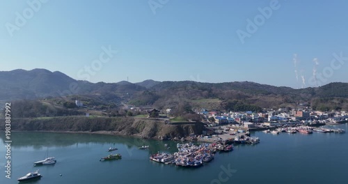 Aerial Drone Footage of Peaceful Ocheon Port and Chungcheong Suyeongseong Fortress, Boryeong, South Korea