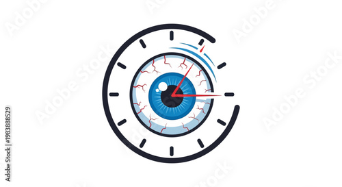 eye strain and time management concept showing a human eye as a clock depicting digital eye fatigue and computer vision syndrome.