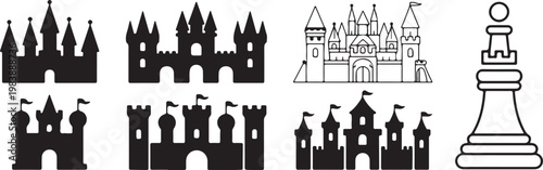 Collection of castle and fortress icons
