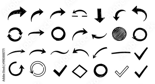 hand-drawn doodle arrow icons vector collection illustrating various directions and actions ideal for uiux design and infographics
