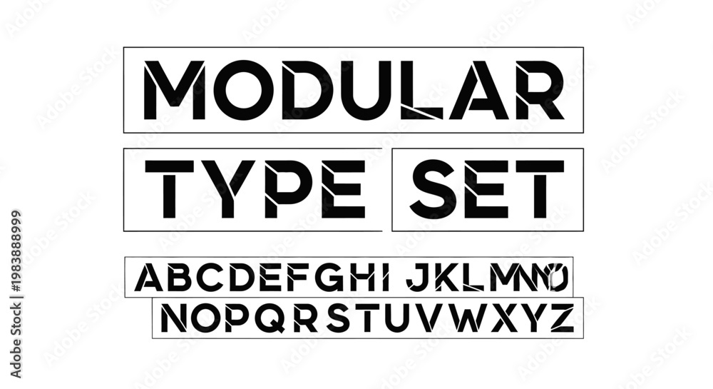 Obraz premium Modular typeface alphabet set with uppercase letters in black font on white background for design and typography purposes