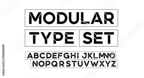 Modular typeface alphabet set with uppercase letters in black font on white background for design and typography purposes