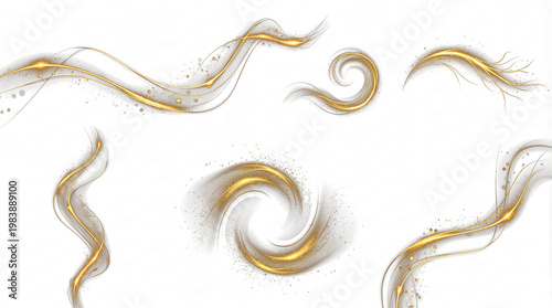 Elegant golden and silver shimmering waves, swirls, and lines with glitter particles.