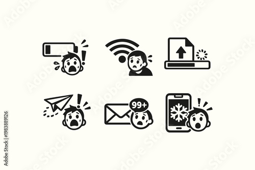 Everyday Digital Frustrations People Face with Technology Icons Set