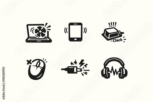 Modern tech icons showing device status activities and potential troubleshooting