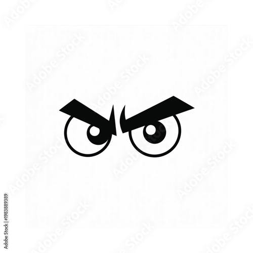 Stylized cartoon eyes with furrowed brows express an angry expression
