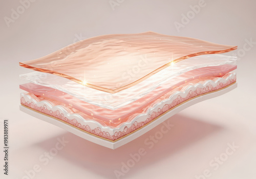 3D illustration of transparent skin layers showing hydration and moisture barrier function