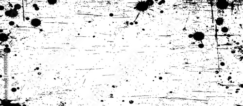 Black and White Grunge Texture with Ink Splatters and Scratches Vector Background