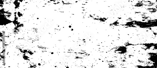 Monochrome grunge texture with black paint splatters and scratches on a white background, abstract distressed overlay effect vector