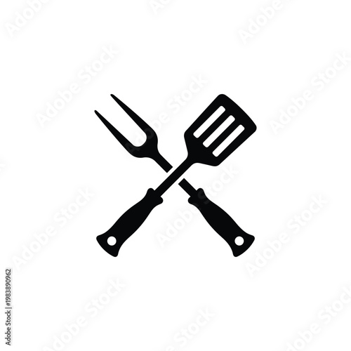 Grilling tools editable icon fork and spatula crossed bbq cooking kitchenware vector