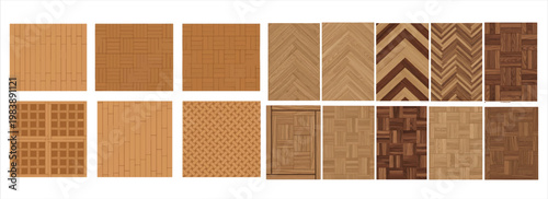 Wood parquet texture set, seamless wooden floor patterns collection, vector illustration