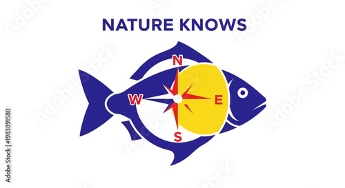 Navigating Life's Journey with Nature's Wisdom A Fish and Compass Emblem of Direction and Natural Guidance