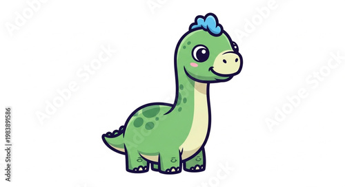 Cute cartoon green dinosaur with blue crest.