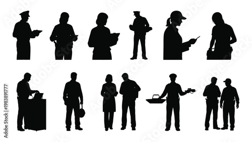 A collection of silhouettes depicting various professions including workers vendors and officials high quality professional detailed