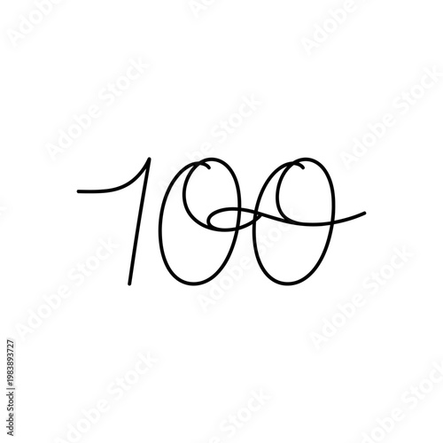 100 number one hundred numeral continuous line graphic on white background perfect for anniversary birthday or milestone celebration.