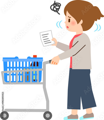 スーパーマーケットで探している品物が見つからなくて困っている女性