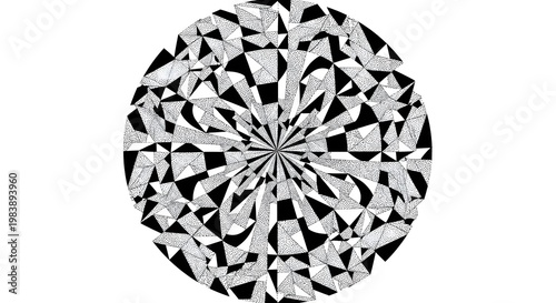 Circular Abstract Geometric Facet Design in Monochrome