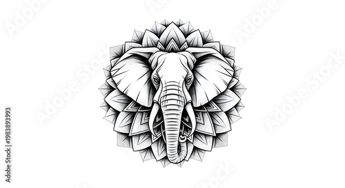 Elephant Mandala Tattoo Design - Intricate Black and White Art