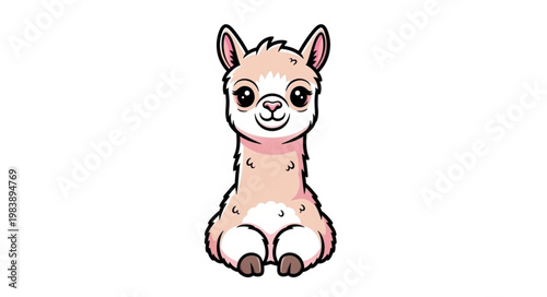Cute Cartoon Llama Sitting Adorable Animal Illustration.