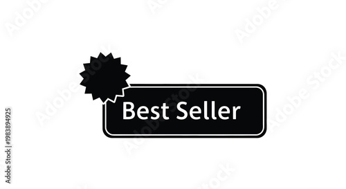 Black and white best seller ribbon banner with starburst a silhouette