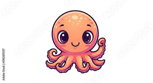 Cute cartoon octopus with big eyes and a smile.