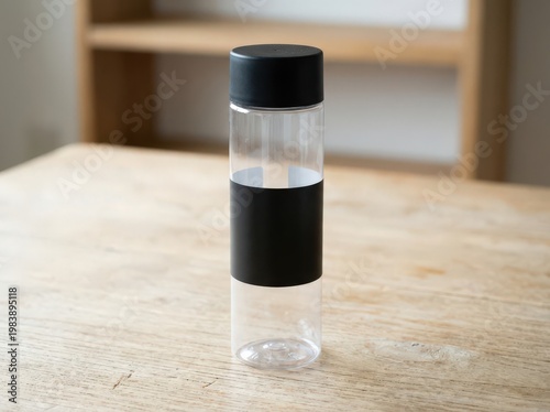 Black and clear spice container on a light surface