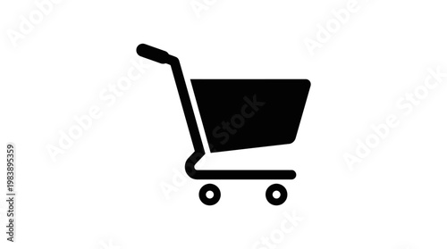 Black shopping cart icon on white.