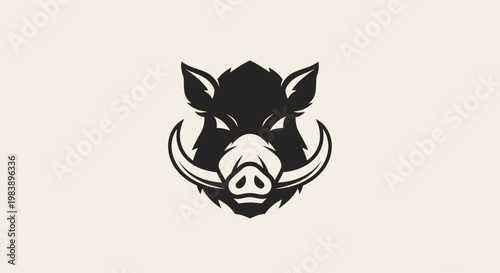 Black boar head with tusks logo.