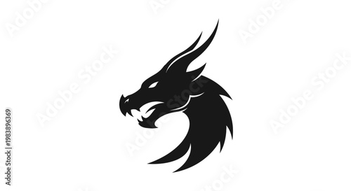 Black dragon head logo profile view.