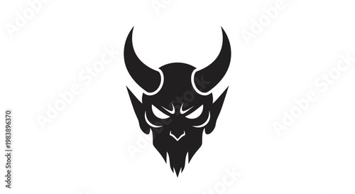 Black devil head with horns logo.