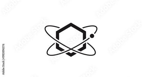 Black hexagon atom symbol logo icon.