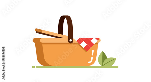 Brown picnic basket with food.