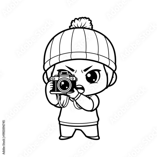 Cartoon kid holding a camera.
